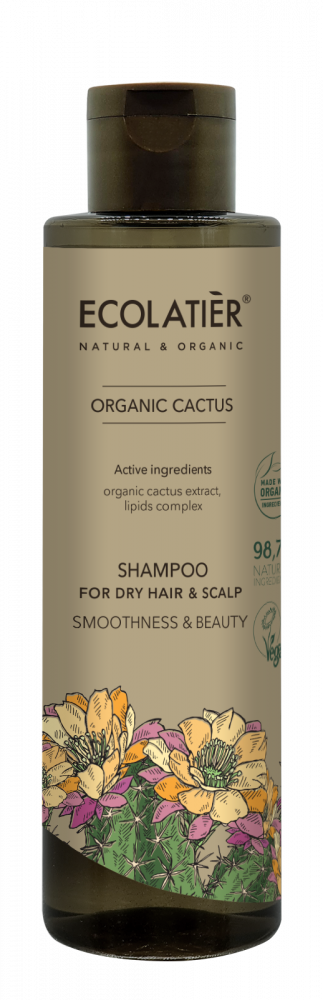 Ecolatier šampón na suché vlasy a pokožku hlavy „hladkosť a krása“ KAKTUS 